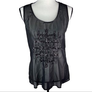 Studio Y Tank Blouse Top Sheer Black‎ Sequined Sleeveless Size S